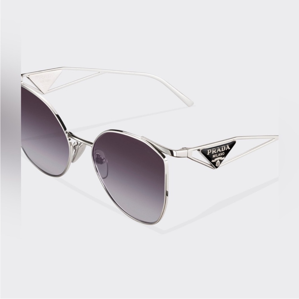 NWOT Prada – Cat Eye Sunglasses Triangle Logo – Silver Purple Gradient – Sz OS - Picture 3 of 13
